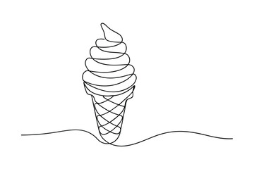 Single Line Drawing of Soft Serve Ice Cream Cone
