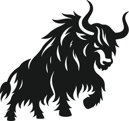 Yak lowering its head as if ready to charge animal vector silhouette
