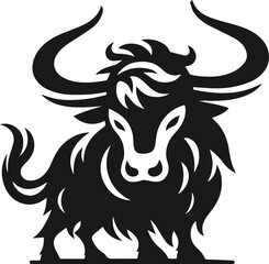 Yak lowering its head as if ready to charge animal vector silhouette