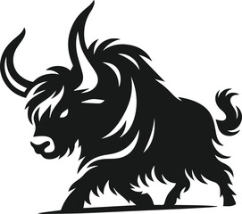 Yak lowering its head as if ready to charge animal vector silhouette