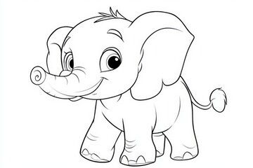 Fototapeta premium Cute cartoon elephant character smiling happily in a playful pose, suitable for children's coloring activity