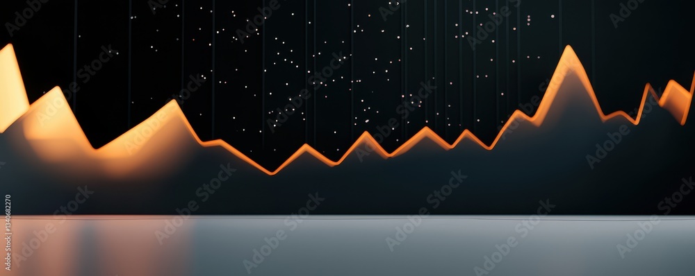 Poster a dynamic line graph with a glowing orange outline, depicting fluctuating trends against a dark back