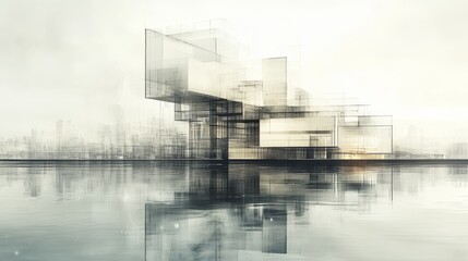Obraz premium Abstract futuristic architecture reflected in water creates ethereal atmosphere