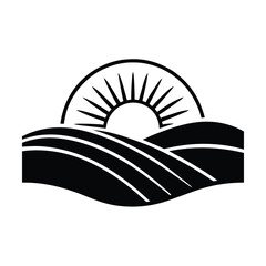 Sunrise Over Rolling Hills, Agricultural Farmland Landscape Icon