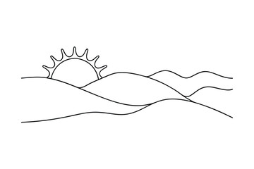 Sunrise Over Rolling Hills Minimalist Line Art Landscape Drawing