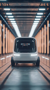 Futuristic vehicle in modern tunnel setting