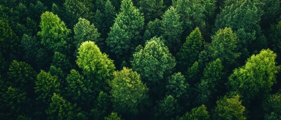 Naklejka premium Lush green forest aerial view, diverse tree canopy, nature conservation, Earth Day, sustainable living, tranquil environment, natural beauty backdrop, eco-friendly.