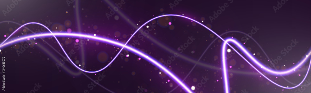 Aufkleber Abstract glowing light trails with bokeh and sparkles on a smooth background. Dynamic motion effect for futuristic, digital, and technology-themed designs.	
