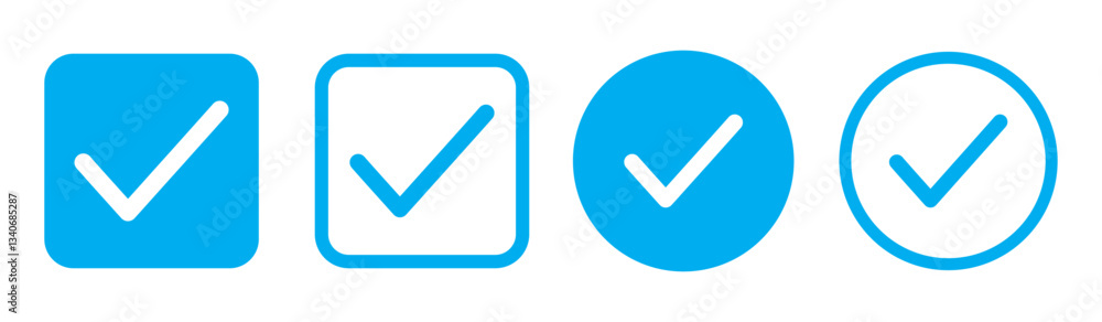 Poster blue check mark icon. profile verified badge. check mark correct icon. blue checkmark in circle for 
