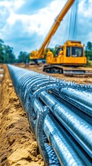 Underground Cable Installation: A Close-Up View of Conduit and Heavy Machinery During Construction