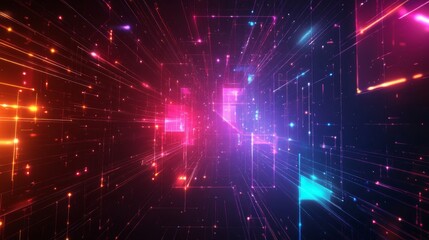 Fototapeta premium Abstract Neon Lights Background With Glowing Particles