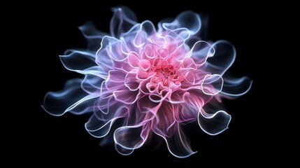 A vibrant, ethereal flower with flowing colors on a dark background.