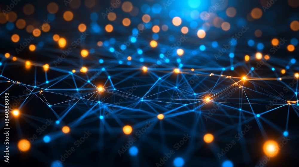 Poster abstract network connection: glowing nodes and lines