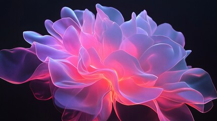 A vibrant, glowing flower with soft, flowing petals in pastel colors.