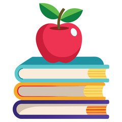 Apple on Stack of Books Vector