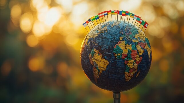 World flags decorating globe