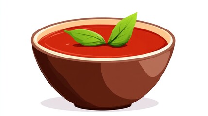 Delicious Homemade Tomato Soup in a Brown Bowl, Garnished with Fresh Basil