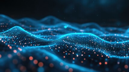 Futuristic digital background with glowing neon blue lines over a dark surface, perfect for tech concepts