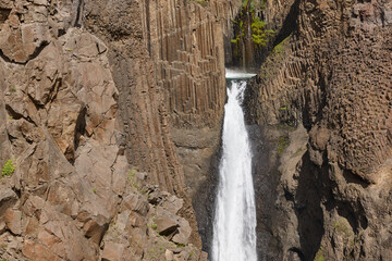 Litlanesfoss waterfall and basaltic rocks. Lagarfljot area. East fiords. Iceland