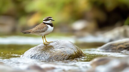 Little Ringed Plover bird (Charadrius dubius) on a river --ar 16:9
