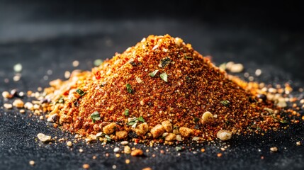 Mexican taco seasoning pile, black background --ar 16:9