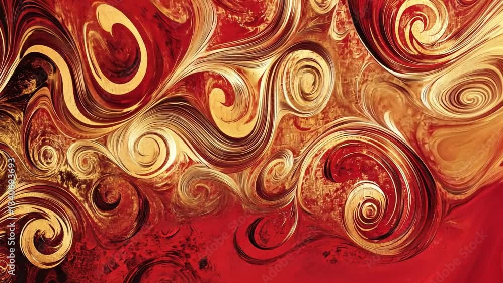 Aufkleber A red and gold swirl patterned background with a red