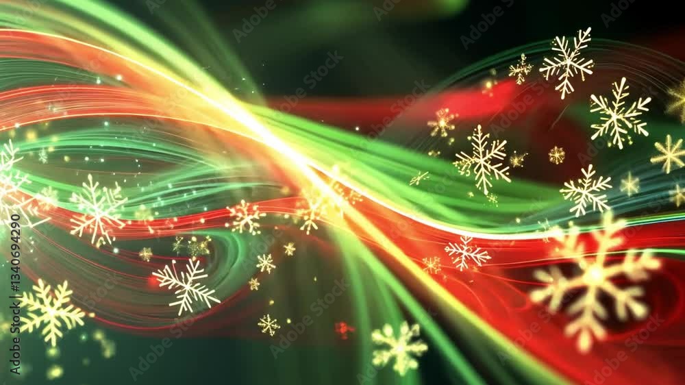 Poster a green and red wave with snowflakes on it