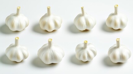Fototapeta premium Eight Bulbs of Garlic on White Background