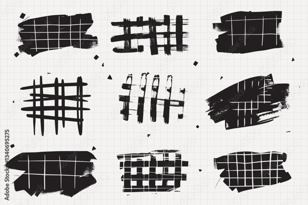 Poster grid brush pattern vector set
