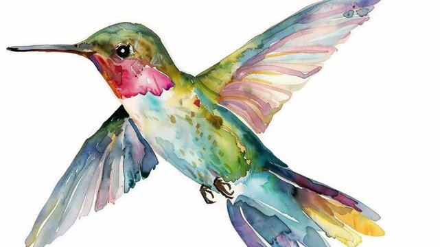 Artistic watercolor illustration of bright hummingbirds in flight. Ideal for designs on the topic of nature and creative projects that emphasize beauty and elegance..