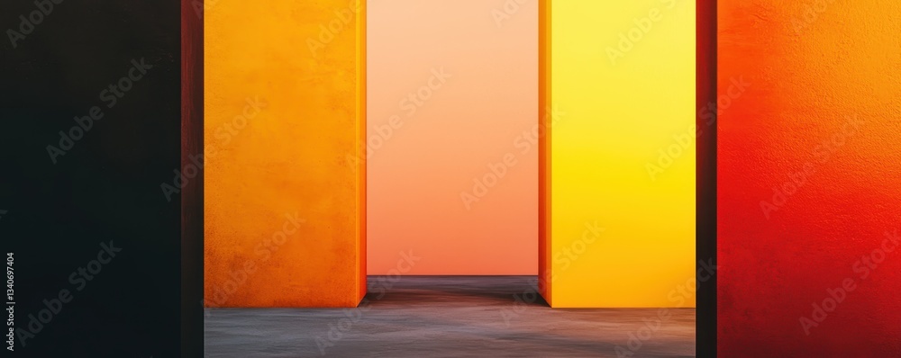 Poster a vibrant image featuring colorful walls in red, yellow, and black, creating a striking visual depth