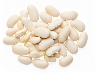 Dried butter beans forming a pile on white background