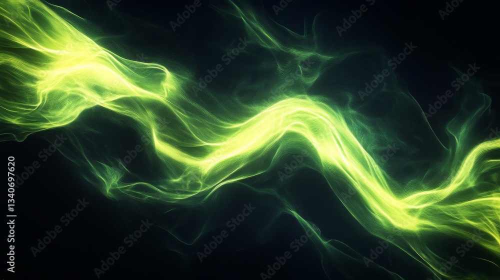 Poster abstract green particle flow on dark background