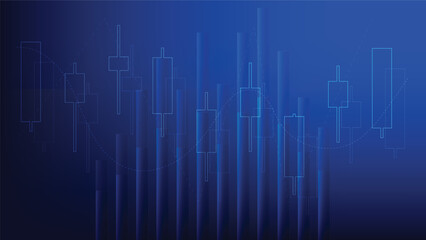 finance and business investment. graphic candlestick and bar chart on blue background
