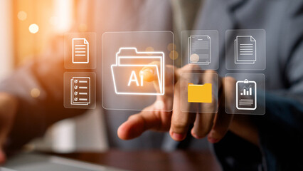 Document Management System (DMS) Online Document Database with Artificial Intelligence, online documentation database and process automation to efficiently manage files, Corporate business technology.