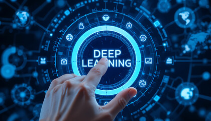 Futuristic Deep Learning Interface: Human Interaction with AI-Powered Technology