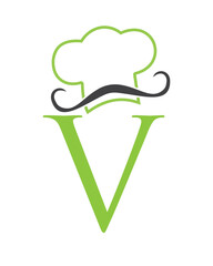 Initial Letter V Chef Hat Symbol For Restaurant Logo Design Vector Template