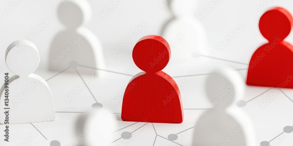 Poster A cluster of abstract human figures in red and white, representing social connections and individuality in a networked environment.