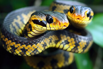 Fototapeta premium Close-up shot of a snake coiled around a branch, highlighting its scales and texture