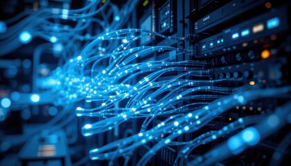 Data transfer in high-tech servers data center digital content futuristic environment close-up viewpoint technological concepts for enhanced connectivity