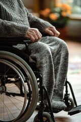 Obraz premium A person sitting in a wheelchair with their hands on the seat, ready to move or adjust their position