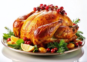 Roasted Thanksgiving Turkey, Isolated White Background - Perfect for Holiday Recipes & Menus