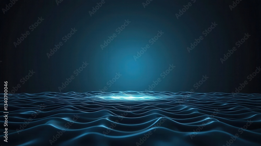 Aufkleber a serene, dark ocean scene with gentle waves illuminated by a soft blue light, creating a tranquil a