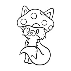 cute fox with mushroom hat illustration