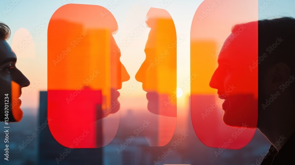 Poster immersive digital communication translucent silhouettes visualizing next-gen collaboration, interact