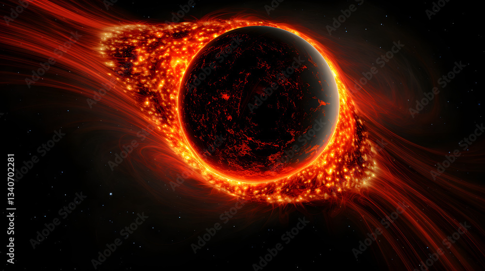 Poster enigmatic black hole in the cosmic night sky with light bending around it creating an intriguing vis