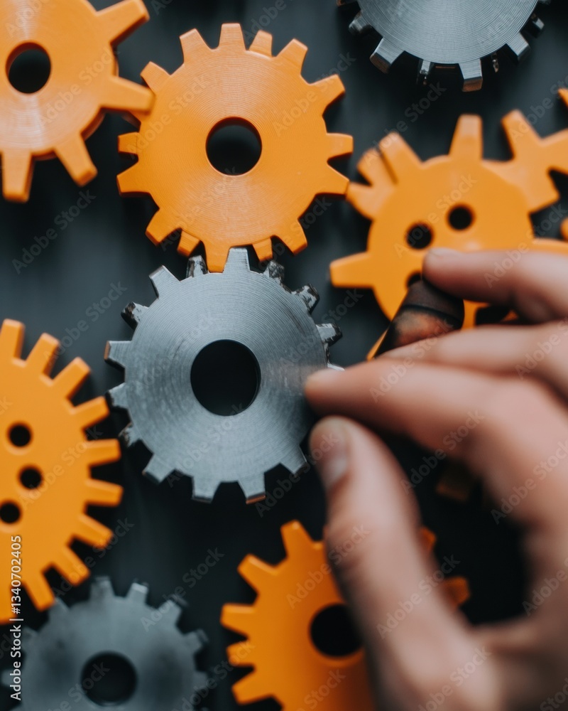 Aufkleber Metallic Precision Engineering Dynamic Collaborative Workflow with Adaptive Gears, Visualizing Agile Business Transformation for Next-Gen Industrial Innovation