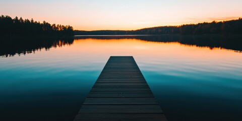 Obraz premium Tranquil Mindfulness Journey Minimalist Wooden Pier Meets Serene Lake Horizon - Digital Wellness Inspiration for Transformative Global Design Experiences