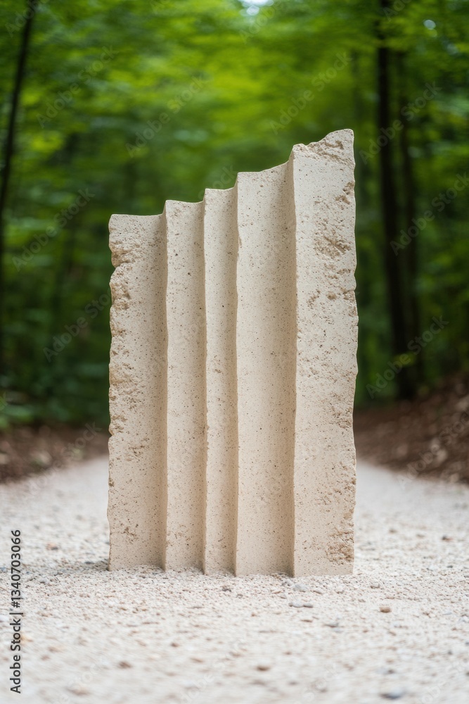 Poster textural minimalism sculptural concrete form in serene forest setting - architectural biophilic desi
