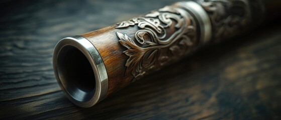Naklejka premium A detailed view of a wooden pipe on a table, great for backgrounds or still life photography